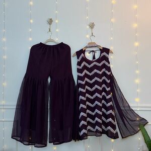 Elegant wine color 3peice embroidered set with palazo pant with dupatta